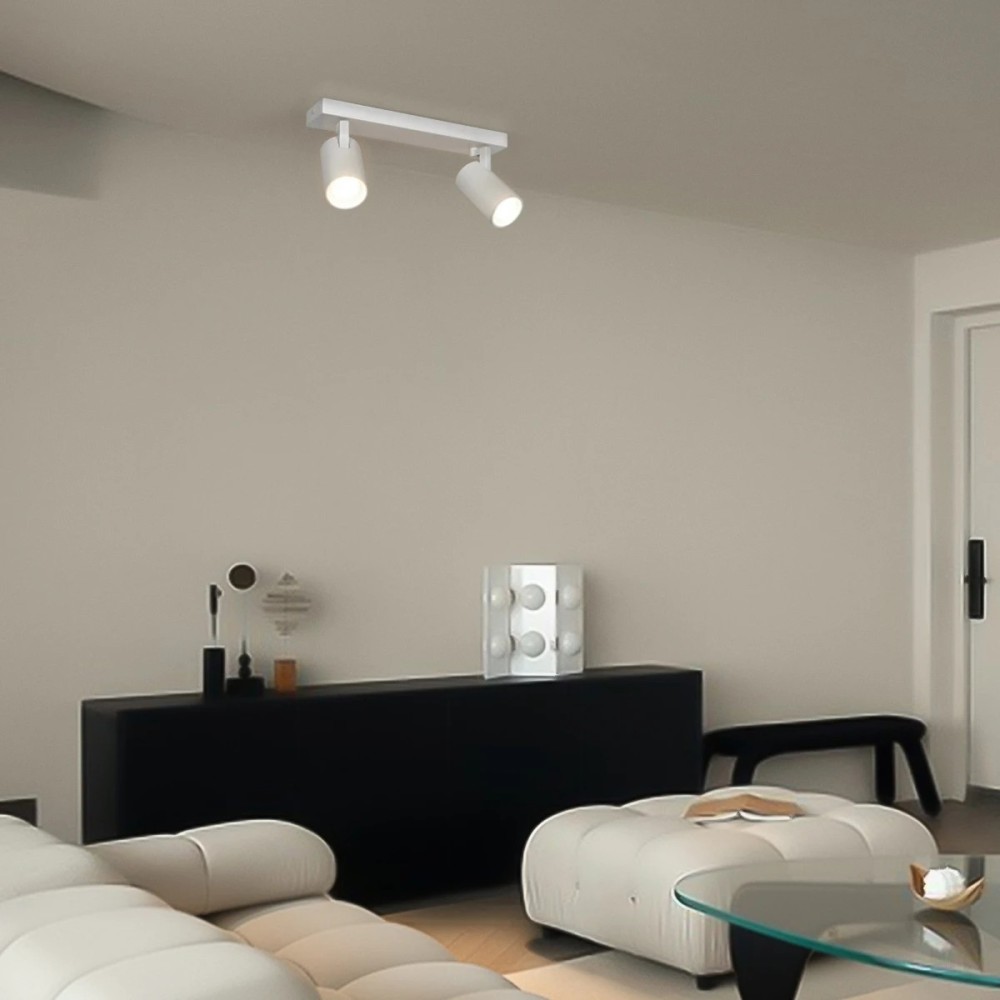 kelvo® SPOTA KLV-101-0137 Κινούμενο Φωτιστικό Σποτ Οροφής για 2 Λάμπες MR16 με Ντουί GU10 AC 220-240V IP20 - Λευκό Ματ - Μ30 x Π6 x Υ14.5cm